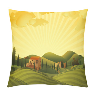 Personality  Rural Landscape With Fields And Hills Pillow Covers