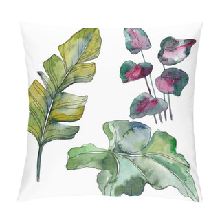 Personality  Green Leaf Plant Botanical Garden Floral Foliage. Exotic Tropical Hawaiian Summer. Watercolor Background Illustration Set. Watercolour Drawing Fashion Aquarelle. Isolated Leaf Illustration Element. Pillow Covers