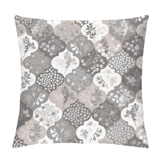Personality  Abstract Moroccan Geometric Seamless Pattern With Flower, Twigs, Leaves Silhouettes. Unusual Floral Background In Patchwork Style. Hand Drawn Geometry Vector Illustration Pillow Covers