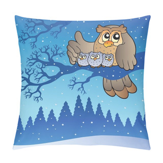 Personality  Owl Family In Winter Pillow Covers