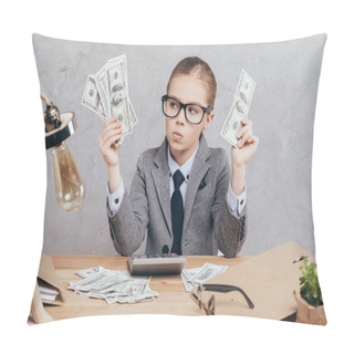 Personality  Pensive Child Holding Money In Hands Pillow Covers