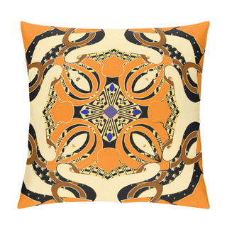 Personality  Colorful Abstract Seamless Pattern. Vector Ornamental Background. Greek Style Repeat Backdrop. Geometric Ornament. Ethnic Tribal Style Fantasy Shapes, Forms, Figures. Trendy Symmetrical Ornate Design. Pillow Covers