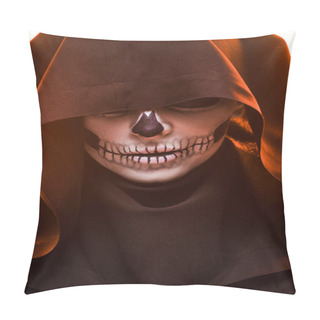 Personality  Woman With Skull Makeup In Black Death Costume  Pillow Covers