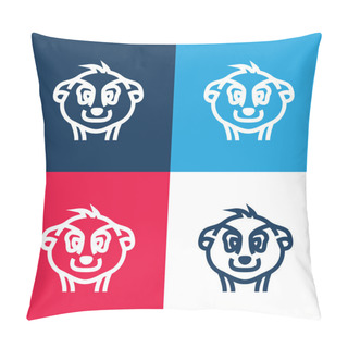 Personality  Animal Head Outline Blue And Red Four Color Minimal Icon Set Pillow Covers