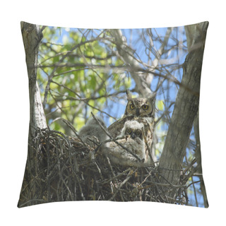 Personality  Great Horned Owl With Chicks Pillow Covers