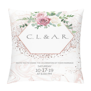 Personality  Dusty Pink, Creamy White Antique Rose, Pale Flowers Vector Design Wedding Frame Pillow Covers