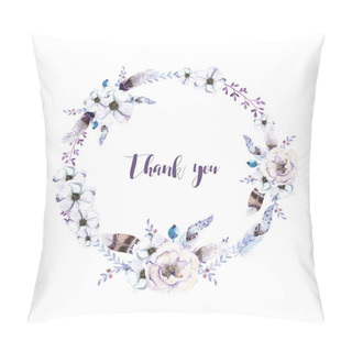 Personality  Watercolor Floral Wreath. Watercolour Natural Frame: Leaves, Fea Pillow Covers