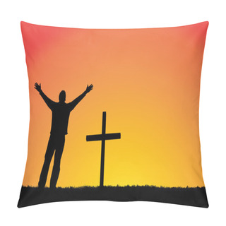 Personality  Silhouette Of Man And Cross At Sunset Pillow Covers