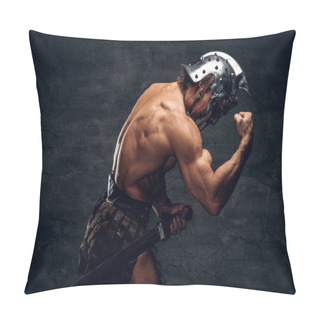 Personality  Strong Shirtless Gladiator In Helmet Is Showing His Muscules Pillow Covers