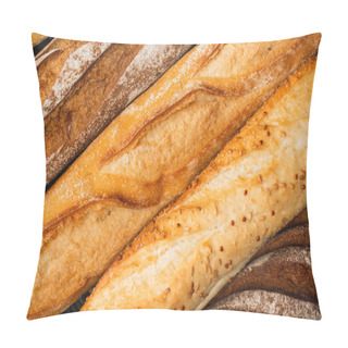 Personality  Close Up View Of Fresh Baked Baguette Loaves Pillow Covers