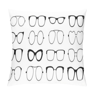 Personality  Glasses Frames Silhouette. Hipster Geek Sun Glasses, Optometrist Black Plastic Rims, Old Fashion Style. Vector Isolated Glasses Frames Pillow Covers