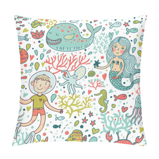 Personality  Funny Color Seamless Pattern With Sea Live Pillow Covers