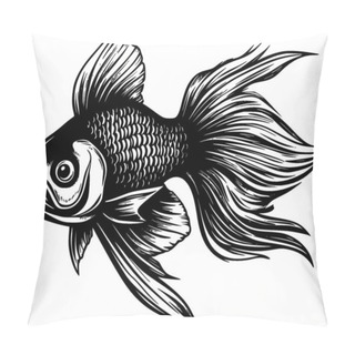 Personality  Goldfish - Black And White Isolated Icon - Vector Illustration Pillow Covers