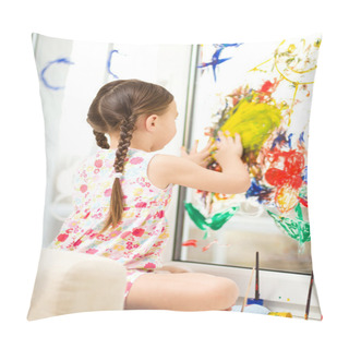 Personality  Portrait Of A Cute Girl Playing With Paints Pillow Covers