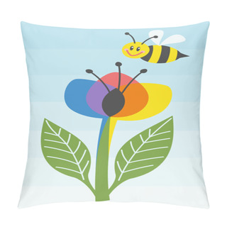Personality  Color Wheel-Like Flower And Smiling Bee Pillow Covers