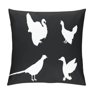 Personality  Forest And Meadow Wildlife Birds Vector Silhouette Illustration Isolated On Black Background. Turkey Male Shape, Gobbler. Grouse And Duck. Pheasant Shadow. Bird Watching. Plumage In Zoo Park. Pillow Covers