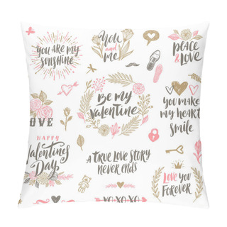 Personality Valentine's Day Hand Drawn Calligraphy And Illustration Vector Set Pillow Covers