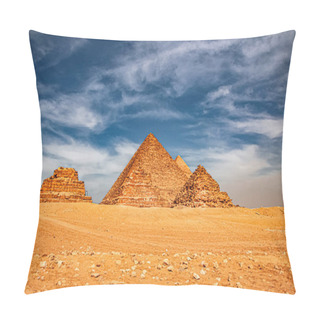 Personality  Ancient Pyramid Of Mycerinus, Menkaura And The Pyramids Of The Queens Menkaurev Giza, Egypt. Pillow Covers