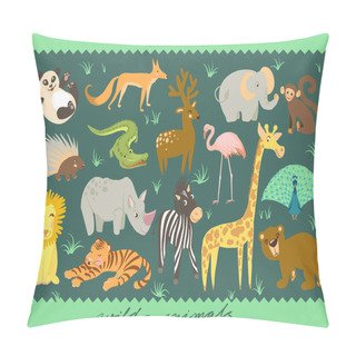 Personality  Big Vector Set Of Illustration Of Animal. Zoo Cute Animals. Pillow Covers