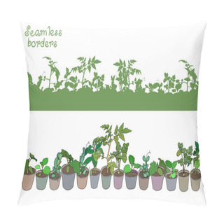 Personality  Border With Seedlings And Potted Plants Pillow Covers