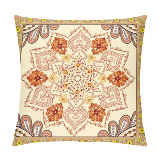 Personality  Bandanna With Brown Orange Ornament On Beige Background Pillow Covers