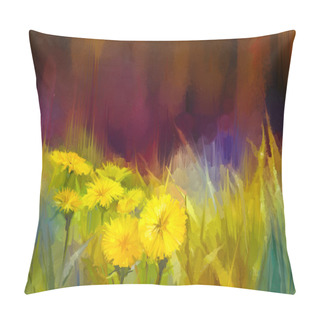Personality  Oil Painting Nature Grass Flowers. Hand Paint Close Up Yellow Dandelions, Pastel Floral And Shallow Depth Of Field. Pillow Covers