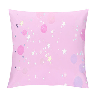 Personality  Pink Pastel Festive Background With Confetti And Sparkles. Flat Lay Style. Pillow Covers