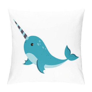 Personality  Cute Narwhal As Sea Animal With Long Tusk Floating Underwater Vector Illustration Pillow Covers