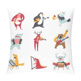 Personality  Cartoon Animals And Birds Playing Music Pillow Covers