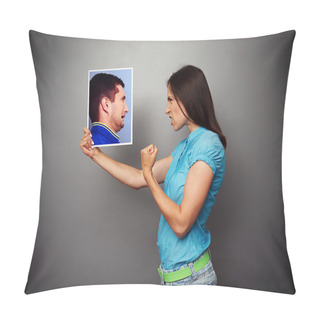 Personality  Woman Showing Fist To Scared Man Pillow Covers