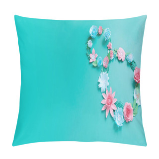 Personality  The Number 8 Is Made Of Flowers Cut From Paper On A Mint Background Pillow Covers