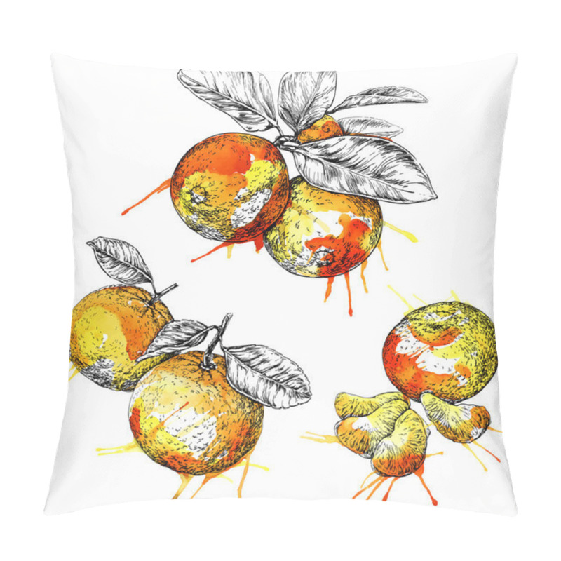 Personality  Mandarin orange (Citrus) branch with leaves. Hand drawn easy editable watercolor vector illustration pillow covers