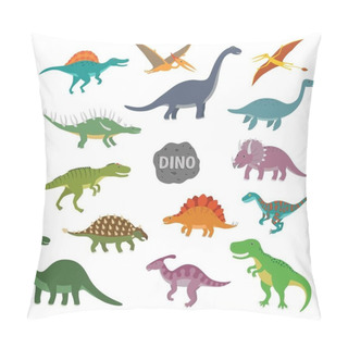 Personality  Vector Illustration Of Happy Cartoon Dinosaur Character Set Pillow Covers