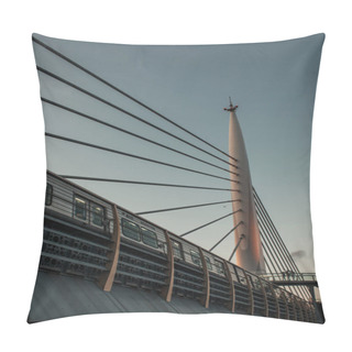 Personality  Low Angle View Of Train On Golden Horn Metro Bridge With Sunset Sky At Background, Istanbul, Turkey  Pillow Covers