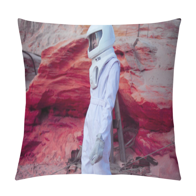 Personality  Futuristic Astronaut On Crazy Pink Planet, Image With The Effect Of Toning Pillow Covers