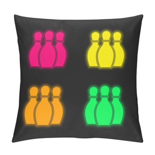 Personality  Bowling Four Color Glowing Neon Vector Icon Pillow Covers