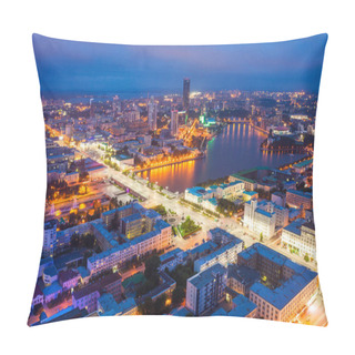 Personality  Yekaterinburg Aerial Panoramic View At Night. Ekaterinburg Is The Fourth Largest City In Russia And The Centre Of Sverdlovsk Oblast Located In The Eurasian Continent On The Border Of Europe And Asia. Pillow Covers