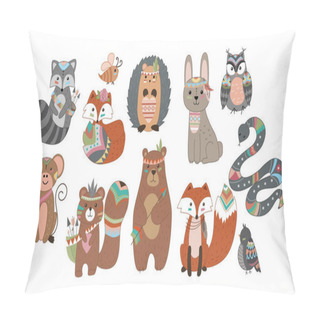 Personality  Funny Breeding Animals. Forest Animal Cub, Cute Wild Fox, Bear And Cute Bunny, Funny Owl. Hedgehog With Beaver. Pillow Covers