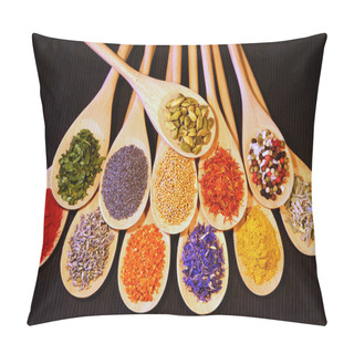 Personality  Wooden Spoons And Multi Colored Spices Pillow Covers