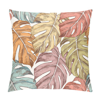 Personality  Monstera Leaves Hand Drawn Retro Seamless Pattern Pillow Covers
