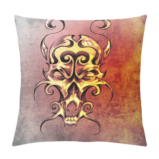 Personality  Sketch Of Tattoo Art, Monster Mask With Decorative Elements Pillow Covers