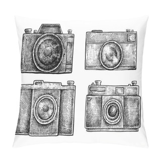 Personality  Set Of Ink Hand Drawn Vintage Cameras Sketches Pillow Covers