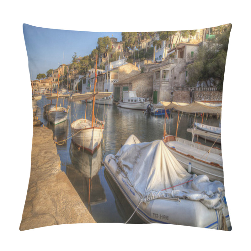 Personality  Boats in Cala Figuera in Majorca at sunset pillow covers