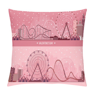 Personality  Vector Illustration. Valentines Day. Love. 14 February. Park. Ferris Wheel. Roller Coaster. Pillow Covers