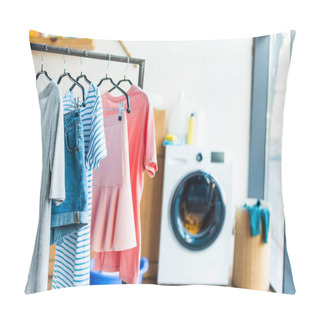 Personality  Clothes On Hangers And Washing Machine At Home Pillow Covers