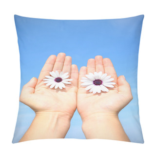 Personality  Hands And Flowers Over Blue Sky Pillow Covers