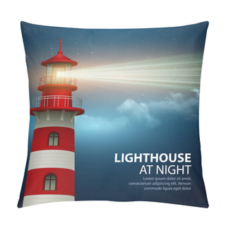 Personality  Realistic Lighthouse  In The Night Sky Background. Vector Illustration Pillow Covers