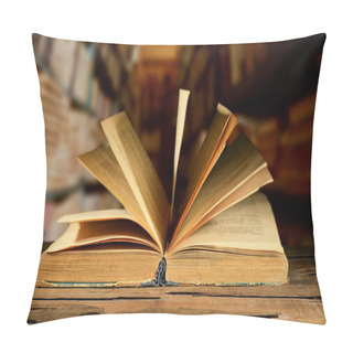 Personality  Old Book On Wooden Table On Bookshelves Background Pillow Covers