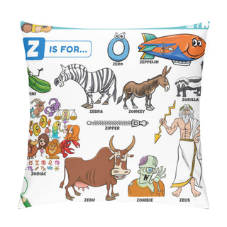 Personality  Educational Cartoon Illustration For Children With Comic Characters And Objects Set For Letter Z Pillow Covers
