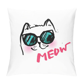 Personality  Cat Illustration Handmade Scribble Calligraphy Text. Pillow Covers